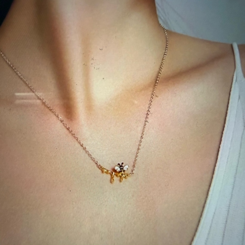 Elegant 925 Sterling Silver Bee Necklace with Gold Honeycomb